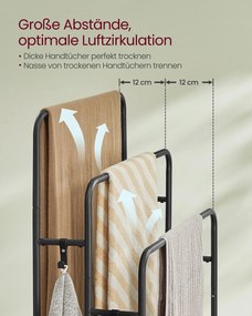 Toalheiro com 3 barras 70 x 30 x 100 cm em Metal e aglomerado de madeira preto