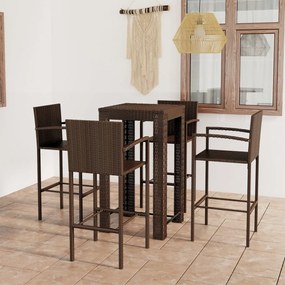 vidaXL 5 pcs conjunto bar exterior c/ apoio de braços vime PE castanho