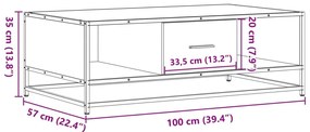 Mesa de centro 100x57x35cm deriv. madeira/metal cinzento sonoma