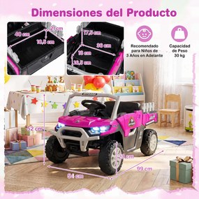 Carrinho Elétrico Infantil 12V para crianaças 2 a 5 anos, 99 x 54 x 52 cm, 12V com Dois Motores, Rosa