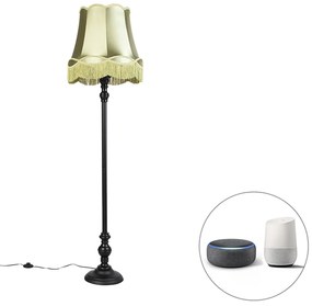 LED Candeeiro de pé inteligente preto com abajur verde granny incl. Wifi A60 - Classico Clássico / Antigo