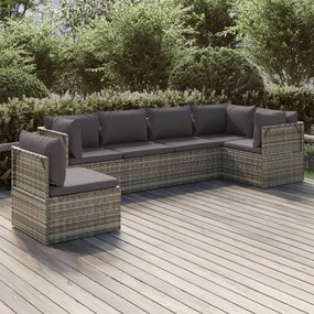 vidaXL 6 pcs conjunto lounge de jardim c/ almofadões vime PE cinzento