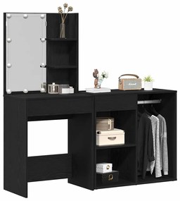 Toucador com LED e Gabinete Carvalho Preto Madeira Engenheirada
