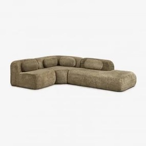 Sofá Modular De Canto Em 3 Peças Com Chaise Longue Direito Em Chenille Embalado A Vácuo Mérida Chenille Grossa Verde Sálvia - Sklum