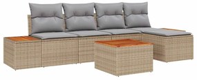 Conjunto de Sofás de Jardim 6 Peças - Rattan Bege Acácia
