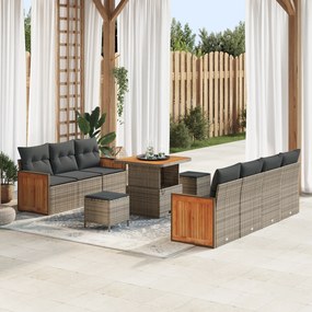 Conjunto de Sofás de Jardim vidaXL com Almofadas Cinza Rattan Poliéste