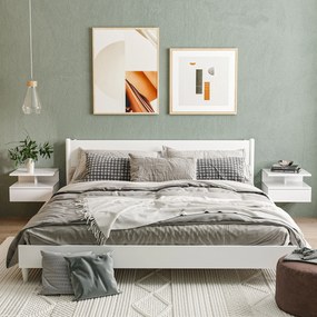 Conjunto de 2 Mesas de Cabeceira Flutuante com 1 Gaveta e Prateleira Aberta Montado na Parede 35x32x22,5 cm Branco