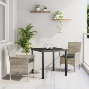 vidaXL Conjunto de Jantar para Jardim de 3 Peças com Almofadas Cinza Claro Rattan Sintético