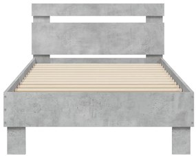 Estrutura de cama c/ cabeceira/luzes LED 90x200cm cinza cimento