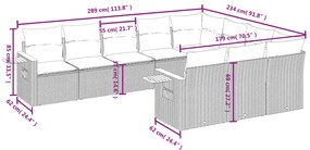 10 pcs conjunto sofás p/ jardim c/ almofadões vime PE cinzento