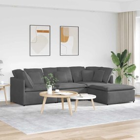 vidaXL Sofá modular c/ pufes almofadas tecido corduroy cinzento-escuro