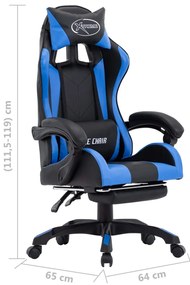 Cadeira estilo corrida c/ apoio pés couro artificial azul/preto