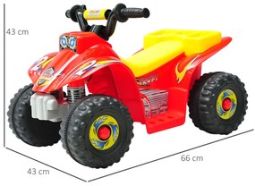 HOMCOM Quadriciclo Bateria 6V Quadicilo Elétrico para Crianças acima de 18 Meses Velocidade 2,5km/h Carga Máx 20kg Sons Luzes e Carregador Incluido 66x43x43 Vermelho e Amarelo