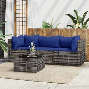 vidaXL 4 pcs conjunto lounge de jardim c/ almofadões vime PE cinzento
