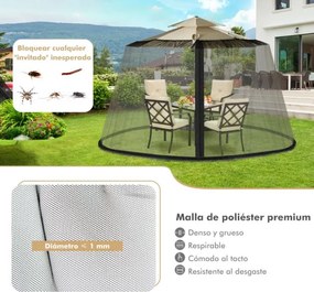 Rede Mosquiteira para guarda-sol com 2 portas, dobradiça dupla e rede ajustável para cobrir guarda-sóis de 2,5 a 3 m preto
