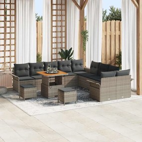 vidaXL Conjunto de Sofás de Jardim de 13 Peças com Almofadas Cinza Rattan Sintético Acácia