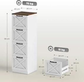 Móvel arquivo para Escritório 40x40x131 cm com 4 Gavetas com Trilho Suspenso para A4 e Carta  Branco