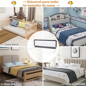 Barra de segurança para bebés para camas com altura ajustável 150 x 55 cm cinza