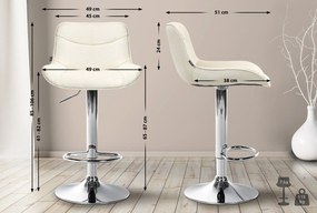 Banco alto em tecido com estrutura prateada 85-106 x 49 x 51 cm cor creme