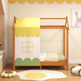 Cama de criança com toldo Plataforma de teatro Toldo amovível 12 ripas de madeira maciça para dormir 70 x 140 cm