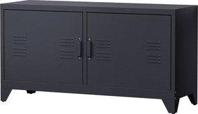 Móvel de televisão em Metal 119 (L) x 40 (P) x 63,5 (A) cm , design industrial, 2 armários com 2 prateleiras ajustáveis, passadores de cabos e estrutu