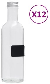 Garrafas de vidro com tampa de rosca 12 pcs quadradas 250 ml