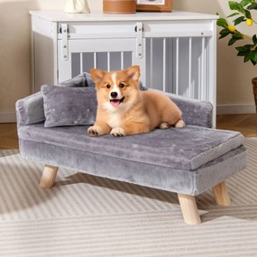 Cama elevada para animais de estimação 71 x 43 x 40 cm com almofada e travesseiro removíveis, pernas de madeira e encosto alto cinza escuro