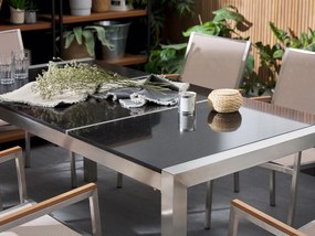 Conjunto de mesa com tampo triplo granito polido preto 180 x 90 cm e 6 cadeiras rattan sintético GROSSETO Beliani