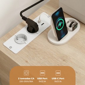 Móvel para Impressora com Estação de Carregamento e Rodas 5 Gavetas Portas USB Prateleira Ajustável Natural