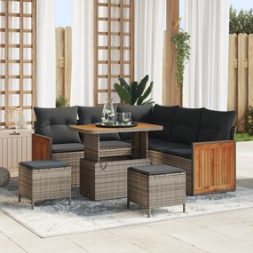 Conjunto de Sofá de Jardim vidaXL de 8 Peças com Almofadas Cinza Rattan Sintético Acácia