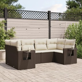 vidaXL 6 pcs conjunto de sofás jardim c/ almofadões vime PE castanho