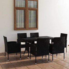 vidaXL 7 pcs conjunto de jantar para jardim vime PE preto
