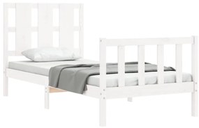 Estrutura cama de solteiro c/ cabeceira madeira maciça branco