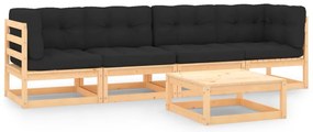 5 pcs conjunto lounge de jardim c/ almofadões pinho maciço
