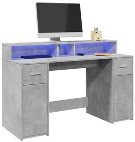 vidaXL Secretária luzes LED 140x55x91 cm deriv. madeira cinza cimento