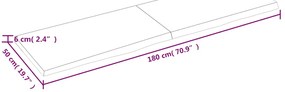 Prateleira de parede 180x50x(2-6)cm carvalho maciço não tratado