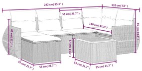 7 pcs conjunto de sofás p/ jardim c/ almofadões vime PE preto