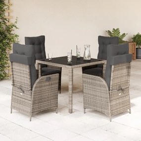 vidaXL 5 pcs conjunto de jantar p/ jardim c/ almofadões vime PE cinza
