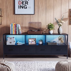 Móvel de TV, 180 x 40 x 63 cm, Iluminação LED com Comando à Distância, Preto