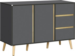 Aparador baixo com 2 portas e 3 gavetas, estilo escandinavo, 120 x 40 x 80 cm, cinza