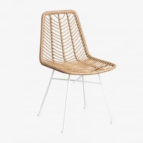 Pacote De 4 Cadeiras De Jantar Em Rattan Sintético Natural Gouda Natural & Branco & Sem Almofada - Sklum
