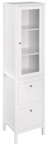 Kleankin Armário alto para banheiro Armário com 1 porta de vidro prateleiras ajustáveis  e 2 gavetas 43x35x160 cm Branco | Aosom Portugal