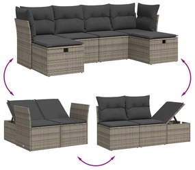 6 pcs conjunto sofás de jardim com almofadões vime cinzento