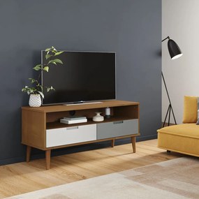 vidaXL Móvel de TV MOLDE 106x40x49 cm pinho maciço castanho