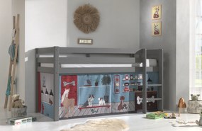 Cama alta de Criança PINO 90 x 200 cm + estrado + escada + cortina Animais Cinzenta