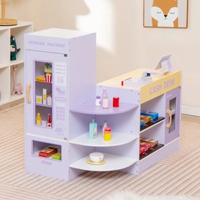 Mercearia para crianças 3-8 anos de idade Supermercado de madeira com caixa registadora POS Máquina de venda automática purpura