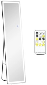 HOMCOM Espelho de Pé com Luzes LED Controlo Remoto 3 Cores de Luzes Ajustável Brilho Ajustável 40x51x156,5cm Prata e Preto | Aosom Portugal