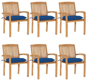vidaXL Cadeiras de jardim empiháveis c/ almofadões 6 pcs teca maciça