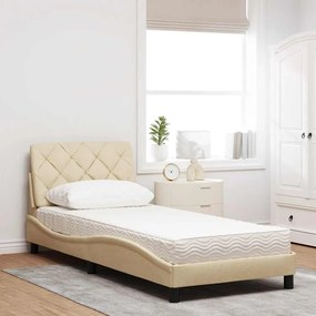 Cama com colchão 90x200 cm tecido cor creme
