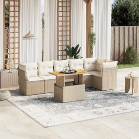 7 pcs conjunto de sofás p/ jardim com almofadões vime PE bege